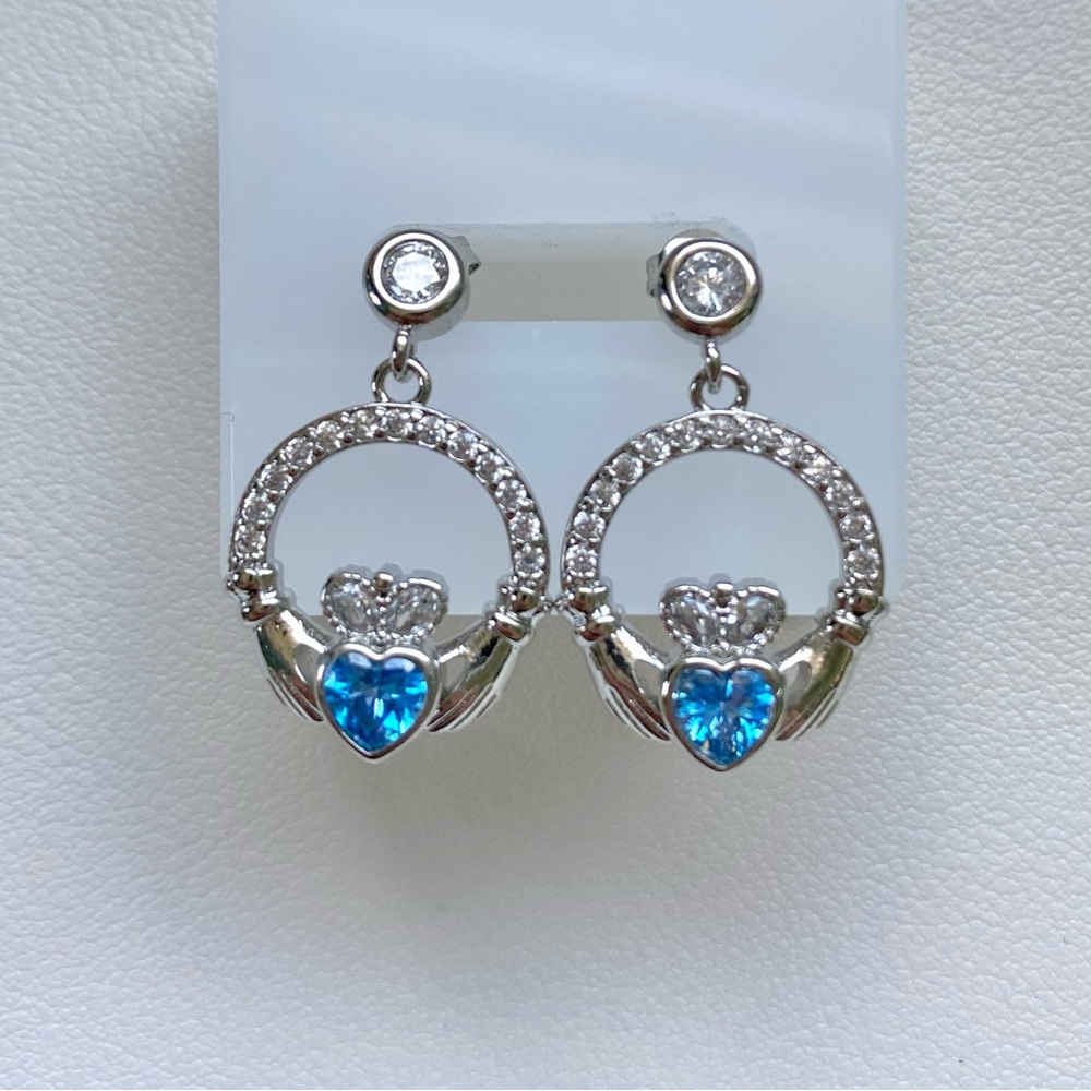 Elegant Silver and Blue Heart Earrings